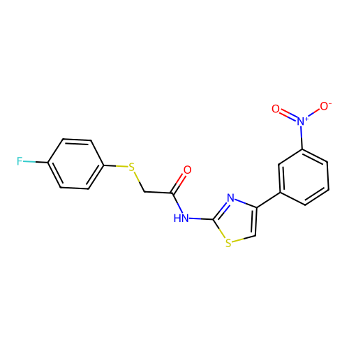 2-((4-fluorophenyl)thio)-N-(4-(3-nitrophenyl)thiazol-2-yl)acetamide structure