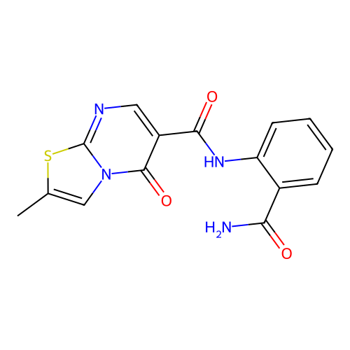 N-(2-carbamoylphenyl)-2-methyl-5-oxo-5H-thiazolo[3,2-a]pyrimidine-6-carboxamide structure