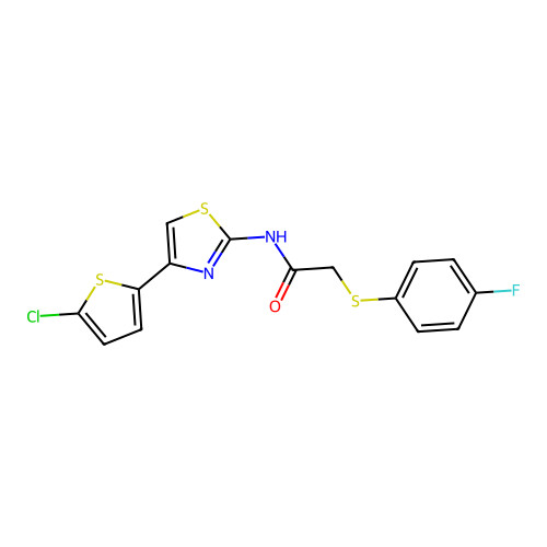 N-(4-(5-chlorothiophen-2-yl)thiazol-2-yl)-2-((4-fluorophenyl)thio)acetamide structure