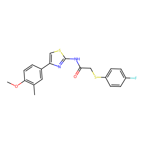 2-((4-fluorophenyl)thio)-N-(4-(4-methoxy-3-methylphenyl)thiazol-2-yl)acetamide structure