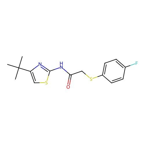 N-(4-(tert-butyl)thiazol-2-yl)-2-((4-fluorophenyl)thio)acetamide structure