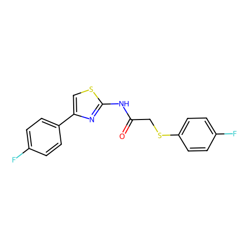 N-(4-(4-fluorophenyl)thiazol-2-yl)-2-((4-fluorophenyl)thio)acetamide structure