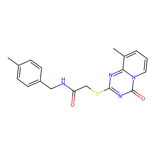 2-({9-methyl-4-oxo-4H-pyrido[1,2-a][1,3,5]triazin-2-yl}sulfanyl)-N-[(4-methylphenyl)methyl]acetamide structure