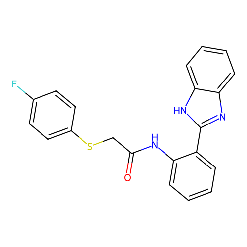 N-[2-(1H-benzimidazol-2-yl)phenyl]-2-(4-fluorophenyl)sulfanylacetamide structure