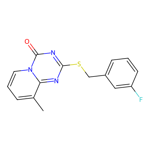2-[(3-Fluorophenyl)methylsulfanyl]-9-methylpyrido[1,2-a][1,3,5]triazin-4-one structure