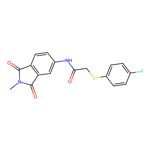 2-(4-fluorophenyl)sulfanyl-N-(2-methyl-1,3-dioxoisoindol-5-yl)acetamide structure