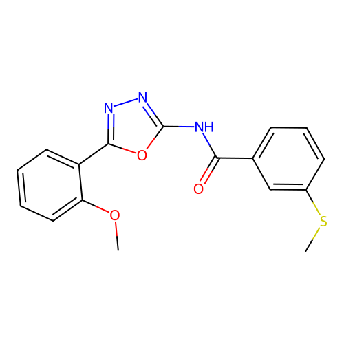 N-[5-(2-methoxyphenyl)-1,3,4-oxadiazol-2-yl]-3-methylsulfanylbenzamide structure