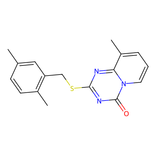 2-((2,5-dimethylbenzyl)thio)-9-methyl-4H-pyrido[1,2-a][1,3,5]triazin-4-one structure