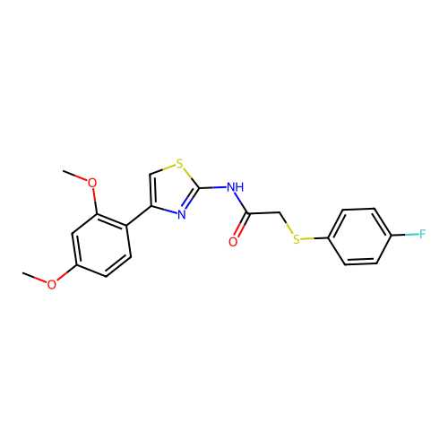 N-(4-(2,4-dimethoxyphenyl)thiazol-2-yl)-2-((4-fluorophenyl)thio)acetamide structure