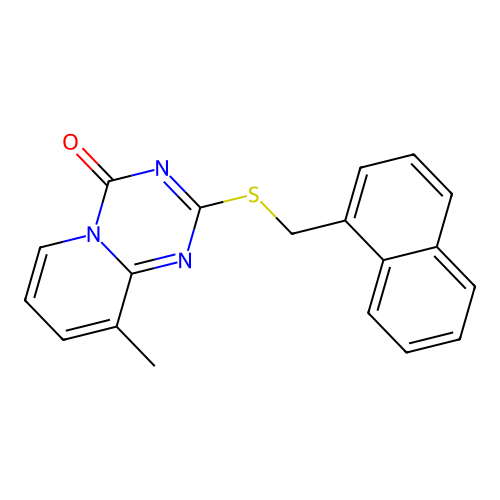 9-methyl-2-((naphthalen-1-ylmethyl)thio)-4H-pyrido[1,2-a][1,3,5]triazin-4-one structure