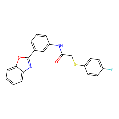 N-(3-(benzo[d]oxazol-2-yl)phenyl)-2-((4-fluorophenyl)thio)acetamide structure
