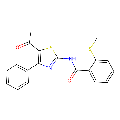 N-(5-acetyl-4-phenylthiazol-2-yl)-2-(methylthio)benzamide structure