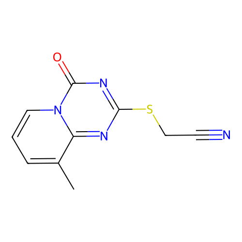 2-((9-methyl-4-oxo-4H-pyrido[1,2-a][1,3,5]triazin-2-yl)thio)acetonitrile structure