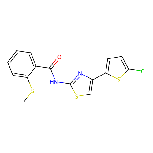 N-(4-(5-chlorothiophen-2-yl)thiazol-2-yl)-2-(methylthio)benzamide structure