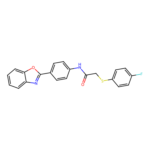 N-(4-(benzo[d]oxazol-2-yl)phenyl)-2-((4-fluorophenyl)thio)acetamide structure