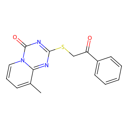 9-methyl-2-((2-oxo-2-phenylethyl)thio)-4H-pyrido[1,2-a][1,3,5]triazin-4-one structure