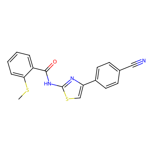 N-(4-(4-cyanophenyl)thiazol-2-yl)-2-(methylthio)benzamide structure