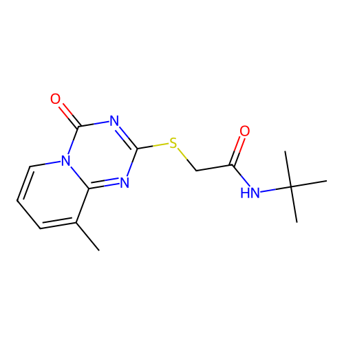 N-tert-butyl-2-(9-methyl-4-oxopyrido[1,2-a][1,3,5]triazin-2-yl)sulfanylacetamide structure