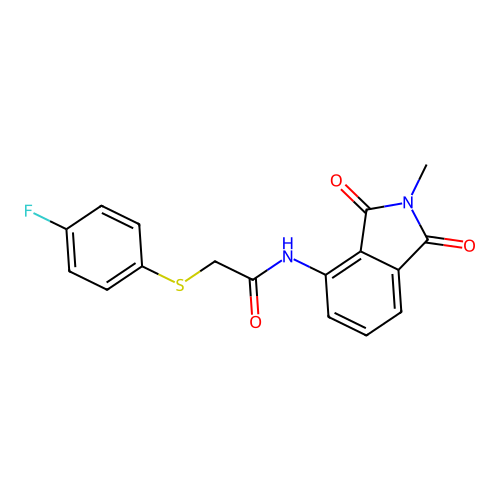 2-(4-fluorophenyl)sulfanyl-N-(2-methyl-1,3-dioxoisoindol-4-yl)acetamide structure