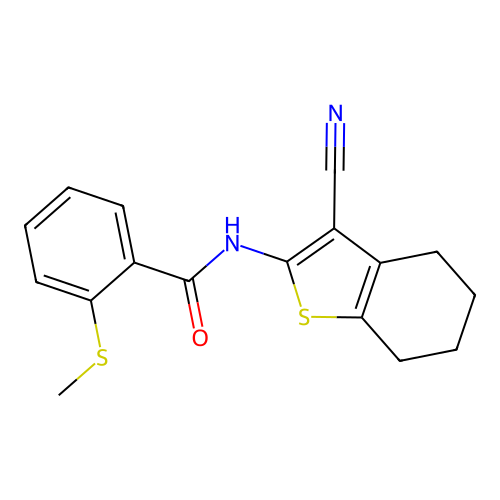 N-(3-cyano-4,5,6,7-tetrahydrobenzo[b]thiophen-2-yl)-2-(methylthio)benzamide structure