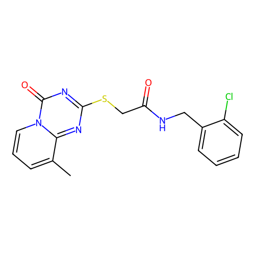 N-[(2-chlorophenyl)methyl]-2-({9-methyl-4-oxo-4H-pyrido[1,2-a][1,3,5]triazin-2-yl}sulfanyl)acetamide structure
