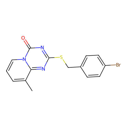 2-((4-bromobenzyl)thio)-9-methyl-4H-pyrido[1,2-a][1,3,5]triazin-4-one structure