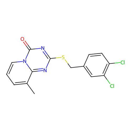 2-((3,4-dichlorobenzyl)thio)-9-methyl-4H-pyrido[1,2-a][1,3,5]triazin-4-one structure
