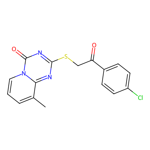 2-{[2-(4-chlorophenyl)-2-oxoethyl]sulfanyl}-9-methyl-4H-pyrido[1,2-a][1,3,5]triazin-4-one structure