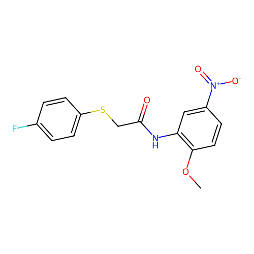 2-((4-fluorophenyl)thio)-N-(2-methoxy-5-nitrophenyl)acetamide structure