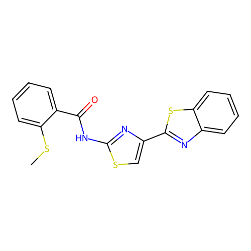 N-[4-(1,3-benzothiazol-2-yl)-1,3-thiazol-2-yl]-2-methylsulfanylbenzamide structure