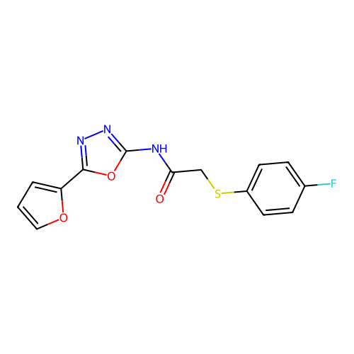 2-(4-fluorophenyl)sulfanyl-N-[5-(furan-2-yl)-1,3,4-oxadiazol-2-yl]acetamide structure
