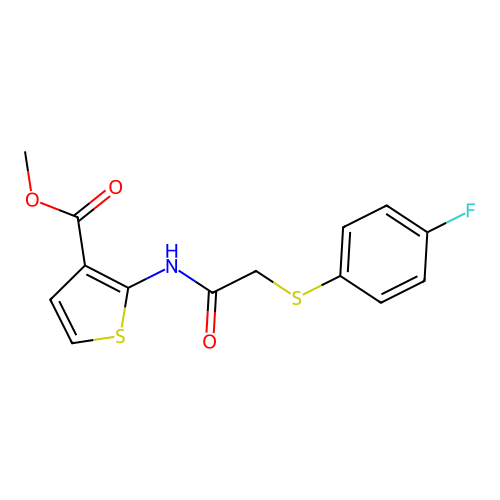 Methyl 2-(2-((4-fluorophenyl)thio)acetamido)thiophene-3-carboxylate structure