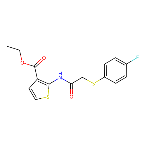 Ethyl 2-[[2-(4-fluorophenyl)sulfanylacetyl]amino]thiophene-3-carboxylate structure