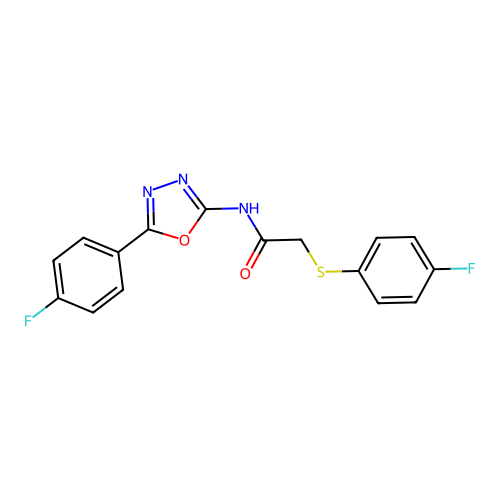 N-[5-(4-fluorophenyl)-1,3,4-oxadiazol-2-yl]-2-(4-fluorophenyl)sulfanylacetamide structure
