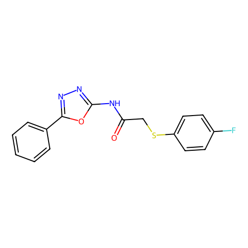 2-(4-fluorophenyl)sulfanyl-N-(5-phenyl-1,3,4-oxadiazol-2-yl)acetamide structure