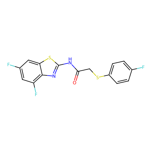 N-(4,6-difluoro-1,3-benzothiazol-2-yl)-2-(4-fluorophenyl)sulfanylacetamide structure