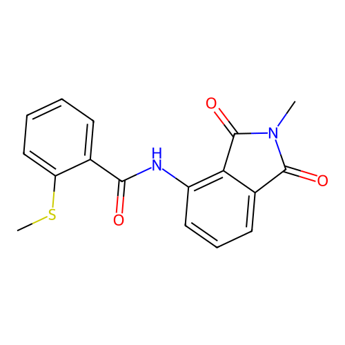 N-(2-methyl-1,3-dioxoisoindolin-4-yl)-2-(methylthio)benzamide structure