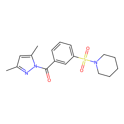 (3,5-Dimethylpyrazol-1-yl)-(3-piperidin-1-ylsulfonylphenyl)methanone structure