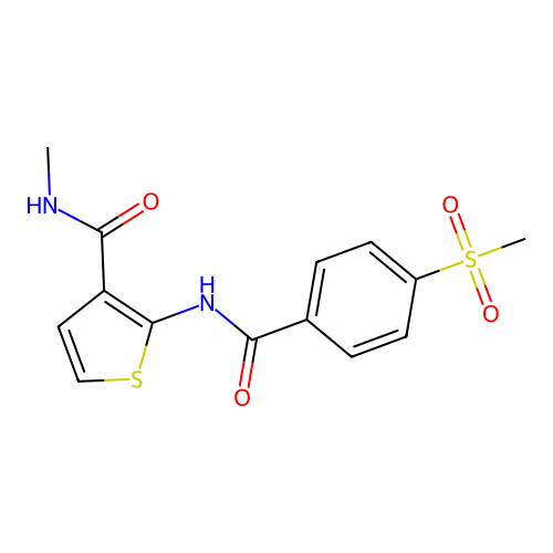 N-methyl-2-(4-(methylsulfonyl)benzamido)thiophene-3-carboxamide structure