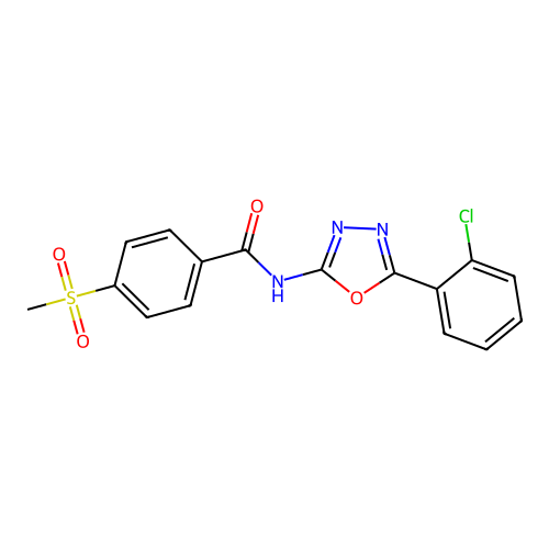 N-(5-(2-chlorophenyl)-1,3,4-oxadiazol-2-yl)-4-(methylsulfonyl)benzamide structure
