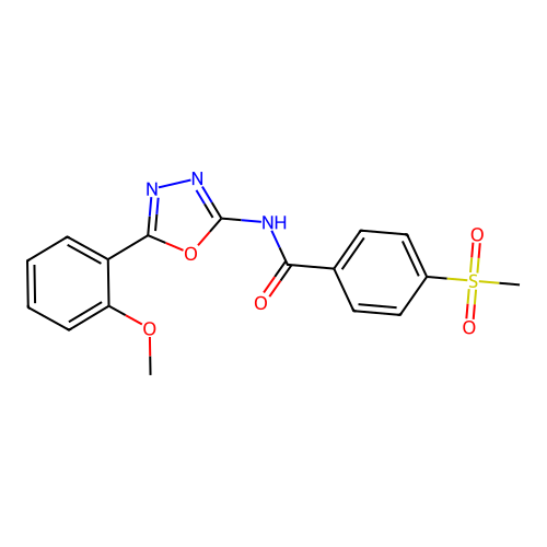 N-[5-(2-methoxyphenyl)-1,3,4-oxadiazol-2-yl]-4-methylsulfonylbenzamide structure