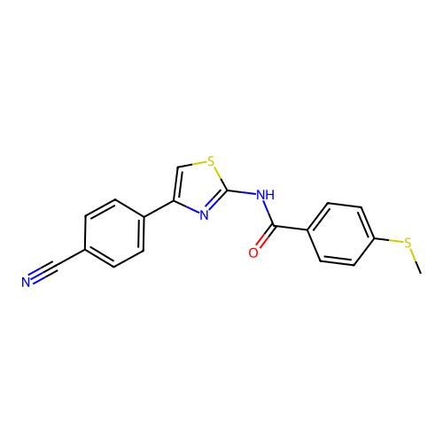 N-(4-(4-cyanophenyl)thiazol-2-yl)-4-(methylthio)benzamide structure