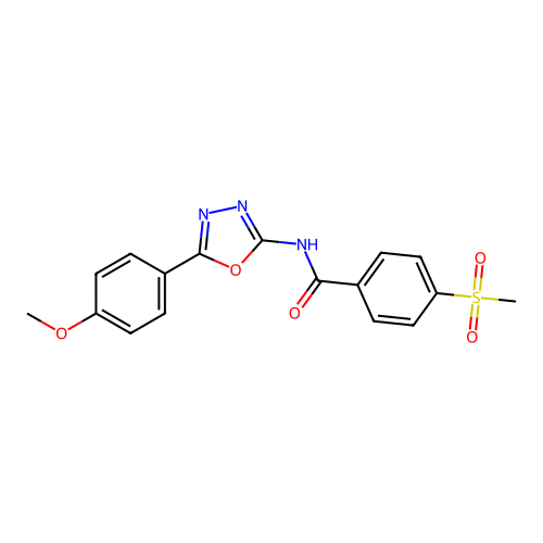 N-[5-(4-methoxyphenyl)-1,3,4-oxadiazol-2-yl]-4-methylsulfonylbenzamide structure