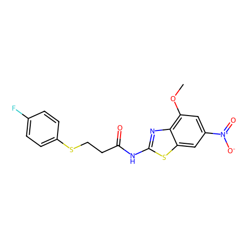 3-((4-fluorophenyl)thio)-N-(4-methoxy-6-nitrobenzo[d]thiazol-2-yl)propanamide structure