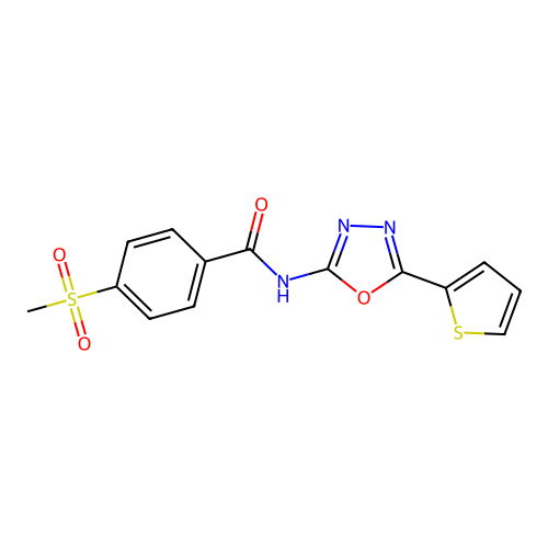 4-methylsulfonyl-N-(5-thiophen-2-yl-1,3,4-oxadiazol-2-yl)benzamide structure