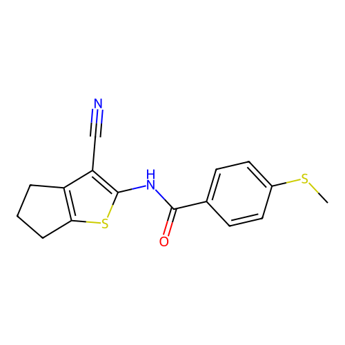 N-(3-cyano-5,6-dihydro-4H-cyclopenta[b]thiophen-2-yl)-4-(methylthio)benzamide structure