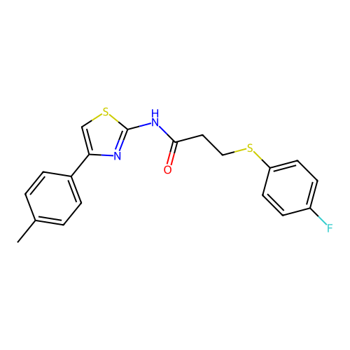 3-((4-fluorophenyl)thio)-N-(4-(p-tolyl)thiazol-2-yl)propanamide structure