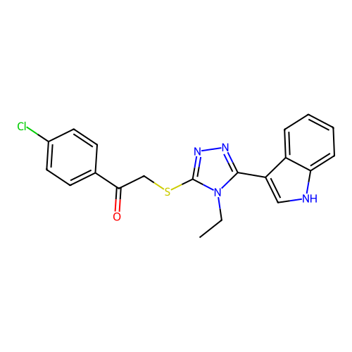 1-(4-chlorophenyl)-2-{[4-ethyl-5-(1H-indol-3-yl)-4H-1,2,4-triazol-3-yl]sulfanyl}ethan-1-one structure