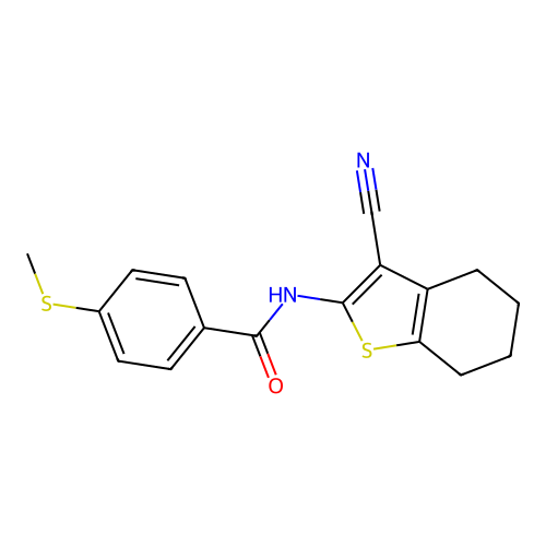 N-(3-cyano-4,5,6,7-tetrahydrobenzo[b]thiophen-2-yl)-4-(methylthio)benzamide structure