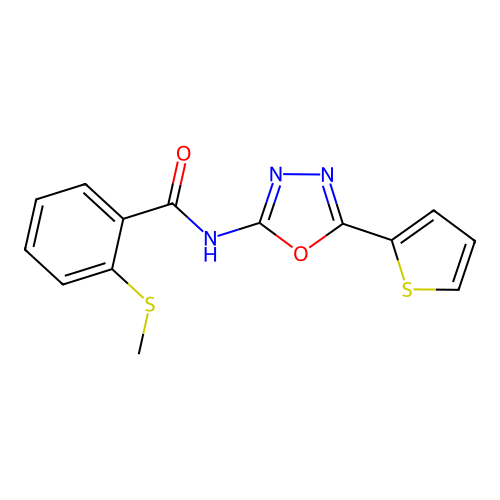 2-(methylthio)-N-(5-(thiophen-2-yl)-1,3,4-oxadiazol-2-yl)benzamide structure